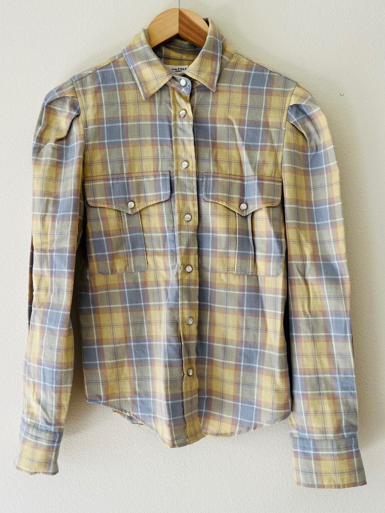 Isabel Etoile Marant Plaid Pastel Western Shirt, Size 34